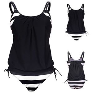 ACHICGIRL Women Blk & Wte Striped Suimsuit XXXL